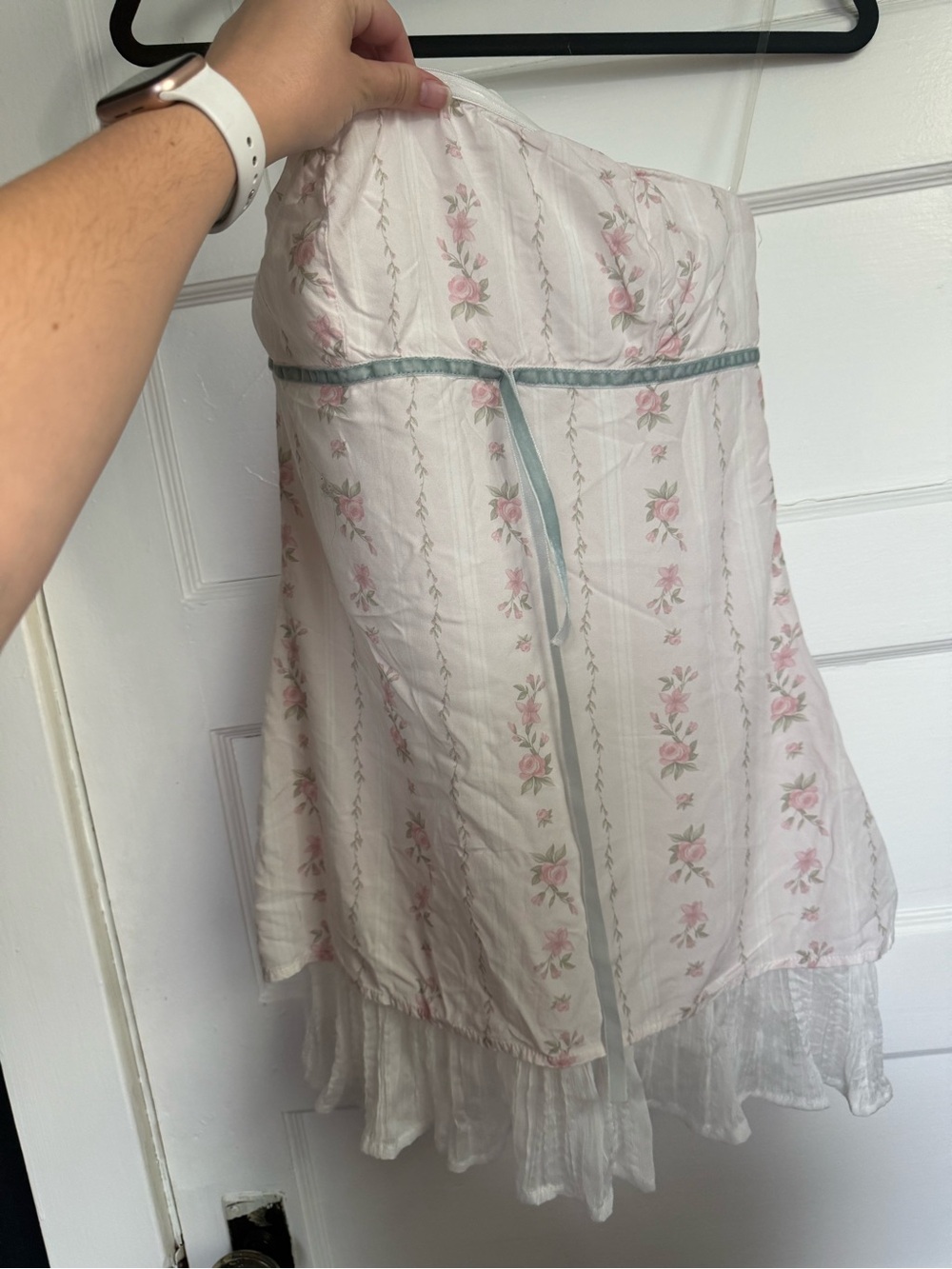 Princess Polly Romantic Boho Coquette Floral Strapless Dress with Blue Trim Sz 4 - Picture 5 of 13